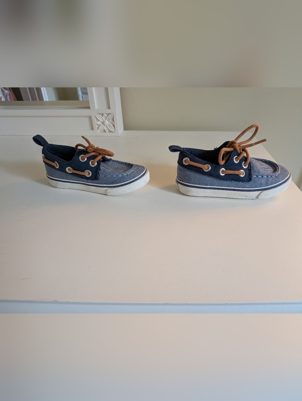 Kids Navy Canvas Boat Shoes with Brown Laces